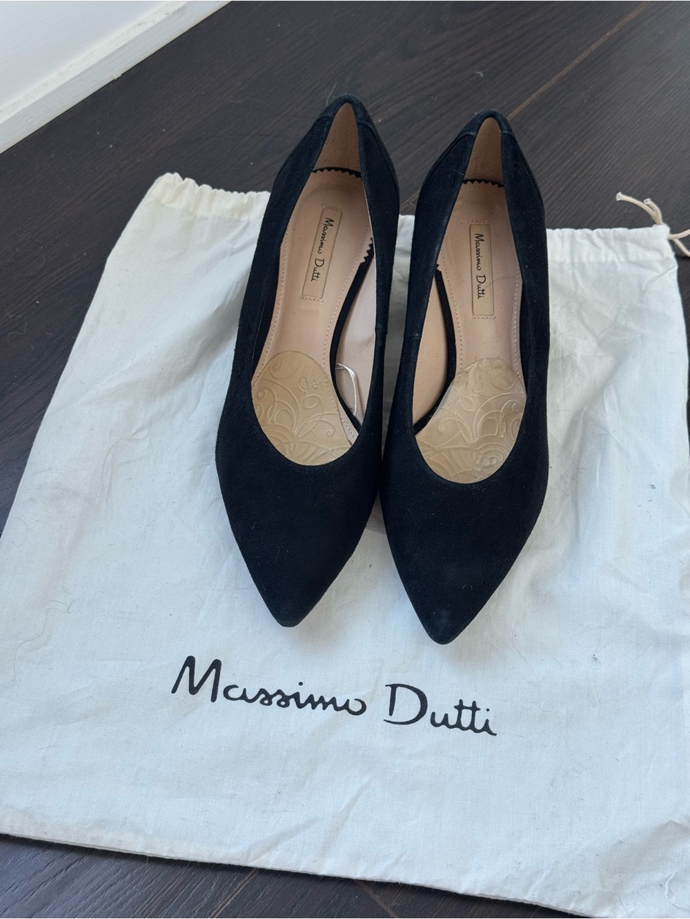 Massimo Dutti Black Suede Block Heel Pumps EU 36 / US 6